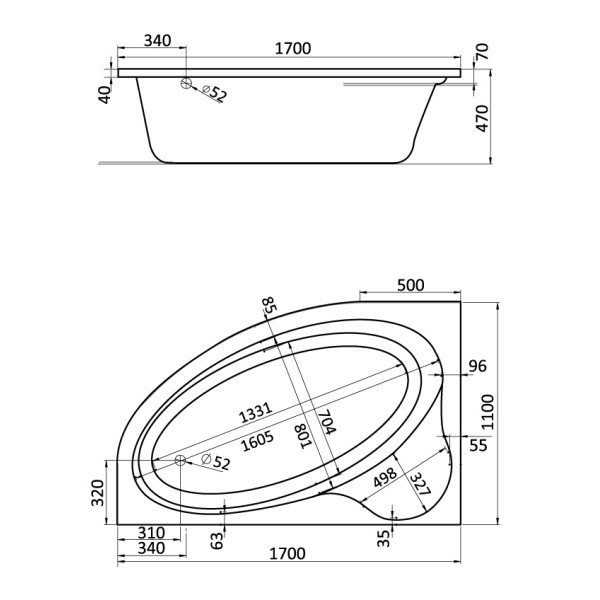 Ванна акриловая Santek Эдера 1700х1100х470 L (1WH111995)