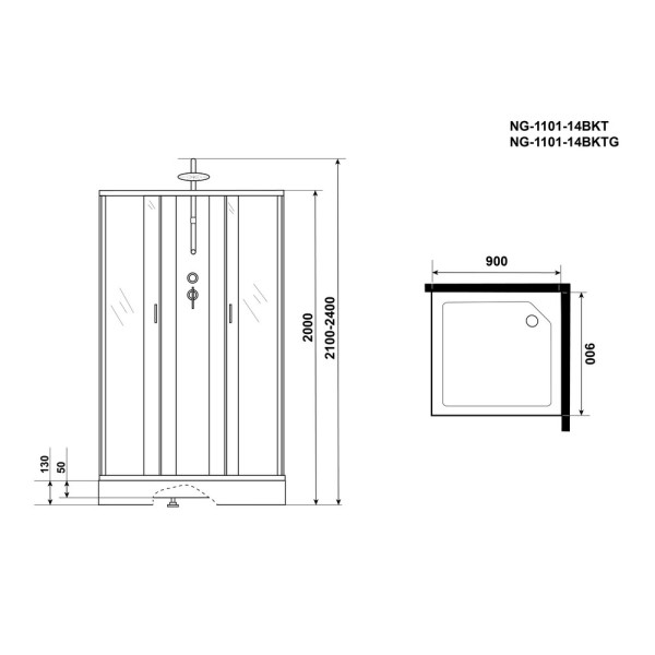 Душевая кабина с гидромассажем Classic 90x90 стекло матовое, профиль хром матовый (NG-1101-14BKTG)