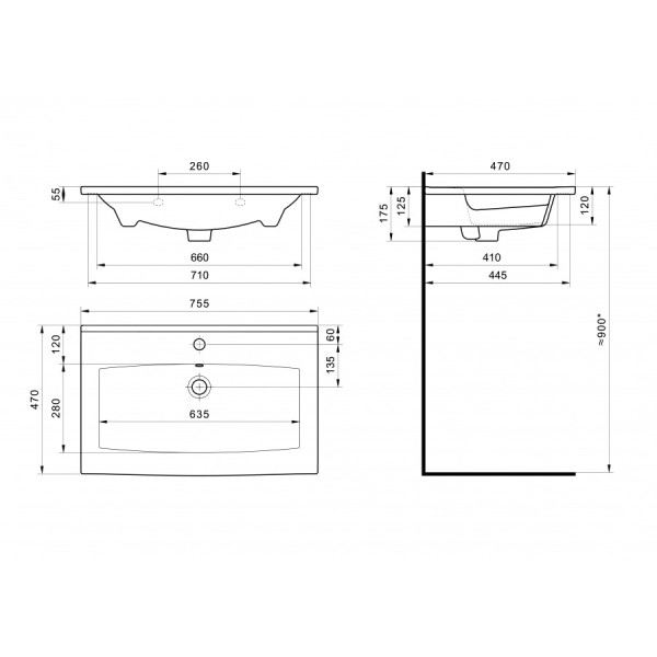 Раковина мебельная Santek Элина 750x470x172 белая (1WH501619)
