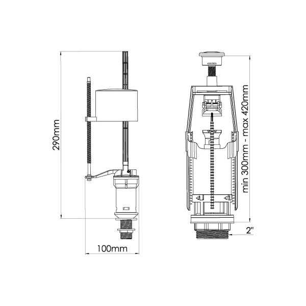 Арматура для смывного бачка Nova нижний подвод 1/2" (пластик) 1-уровень, кнопка хром (4163)