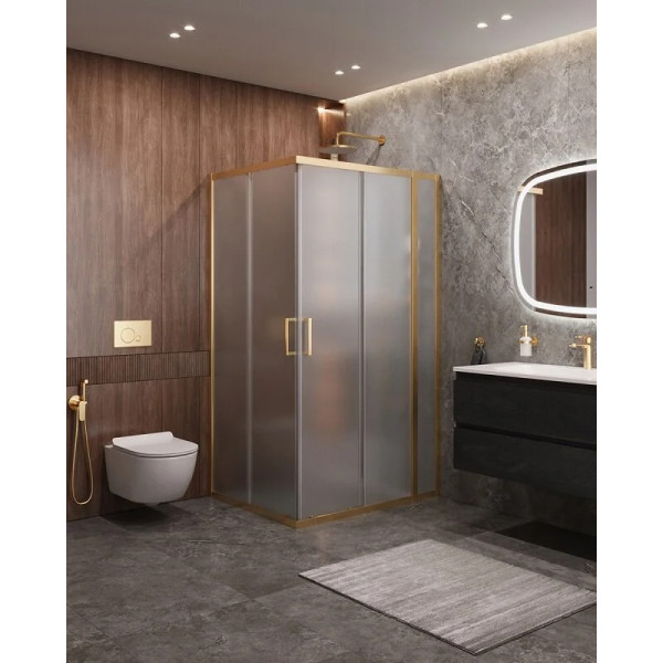 Душевой уголок Cezares Molveno 110x90x195 стекло матовое, профиль брашированное золото (MOLVENO-AH-21-90+20-P-BORO)