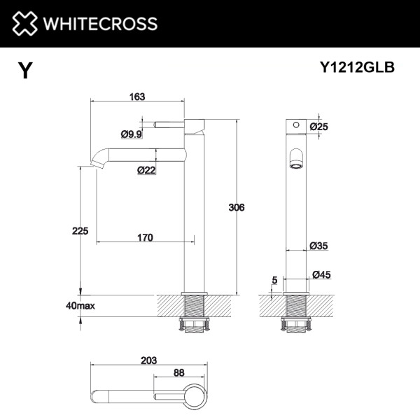 Смеситель для раковины Whitecross Y брашированное золото (Y1212GLB)