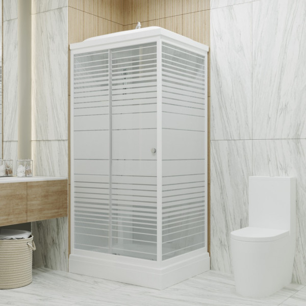 Душевая кабинаTriton Квадро 100x80 стекло прозрачное полосы, профиль белый полосы (DK263)