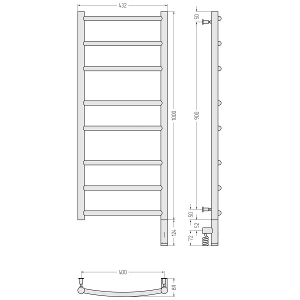 Полотенцесушитель электрический Сунержа Галант 3.0 1000x400 провод справа матовый чёрный (31-5801-1040)