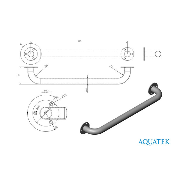 Поручень Aquatek прямой настенный 500 (POR-0000001)