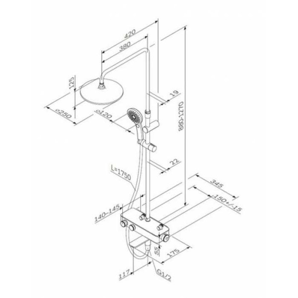 Система душевая Inspire V2.0 (смеситель с термостатом, верхний душ, душева лейка, душ.шланг) Система душевая Inspire V2.0 (смеситель с термостатом, верхний душ, душева лейка, душ.шланг)