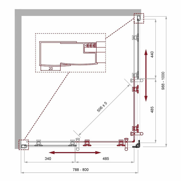 Душевой уголок BelBagno Uno-195 100x80x195 стекло Шиншилла, профиль хром (UNO-195-AH-2-10/80-CH-CR)