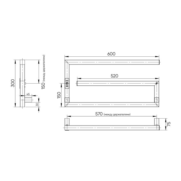 Полотенцесушитель электрический Indigo Sigma 300x600 таймер, унив.подкл.RxL, Черный муар. (DGSIG30-60BRLt)