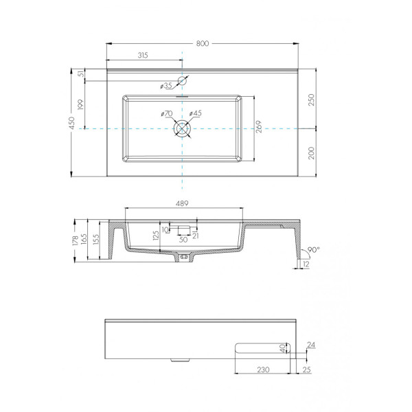 Раковина подвесная Aquaton Квадро Про 80x45x16,5 L белый (1.A734.4.31Q.A01.L)
