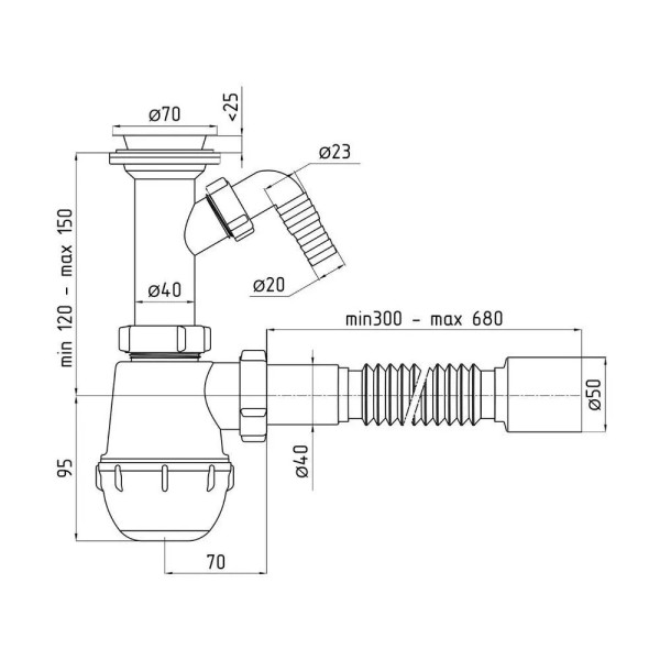 Сифон 40 мм. бутылочный АНИ "Грот" с литым выпуском 1 1/2"*70 мм., отводом для стир.машины, с гибкой трубой 40/50 АНИ пласт (A2010) Сифон 40 мм. бутылочный АНИ "Грот" с литым выпуском 1 1/2"*70 мм., отводом для стир.машины, с гибкой трубой 40/50 АНИ пласт (A2010)