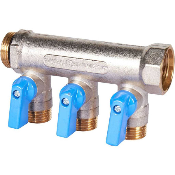 Коллектор 3 отвода с шаровыми клапанами 3/4"x1/2"(16) Stout (никель, синие ручки) (SMB-6211-341203) Коллектор 3 отвода с шаровыми клапанами 3/4"x1/2"(16) Stout (никель, синие ручки) (SMB-6211-341203)
