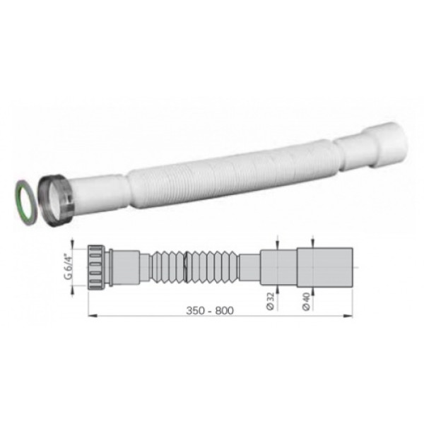 Отвод гофрированный переходной Miano 1 1/4"x32/40 мм. с накидной металл. гайкой (M1135)