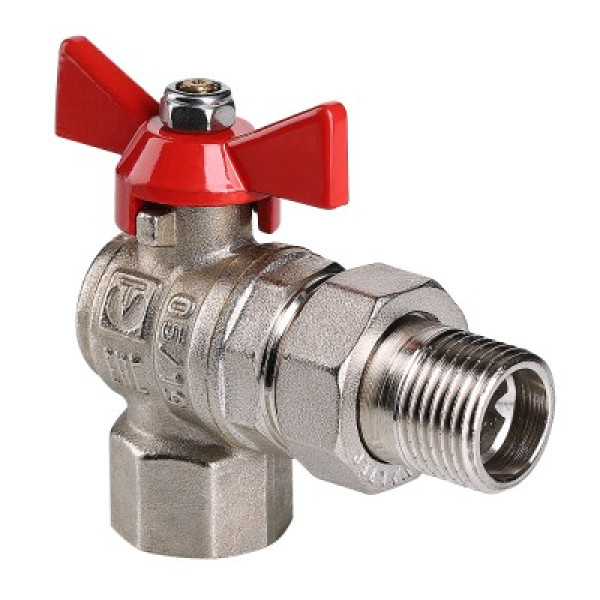 Кран угловой 1/2" шаровый со сгоном Valtec Base (красная бабочка) VT.228.N.04