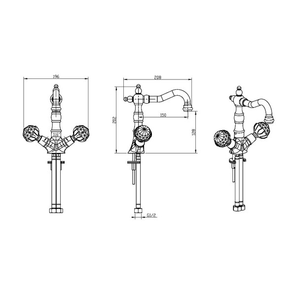Смеситель для раковины Boheme Imperiale Presente G (золото) (332)