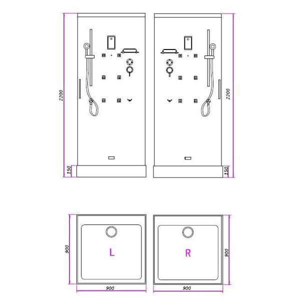 Кабина гидромассажная BandHours Beta 90х90х220 R Кабина гидромассажная BandHours Beta 90х90х220 R