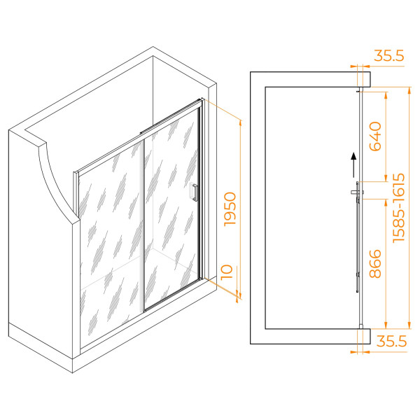 Душевая дверь RGW Passage 160x195 стекло матовое-сатинат, профиль черный (350801716-24)