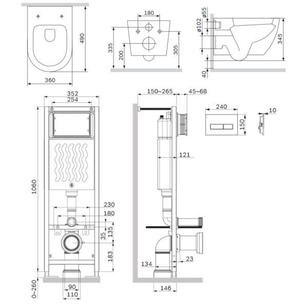 Комплект инсталляция с унитазом AM.PM ErgoFit с клав M белый глянц с подвесным унитазом Like AquaSpin 2.0 (IS110301.801901)