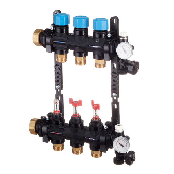 Коллекторная группа 3 отвода 1" с расходомерами и термометрами Henco (композит) (UFH-0605MDK03-03L)