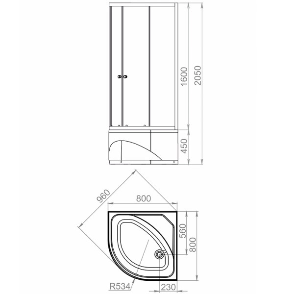 Душевой уголок Melodia Segment High 80х80x205 бел/прозр, высокий поддон (MSETWSH8080Twt)