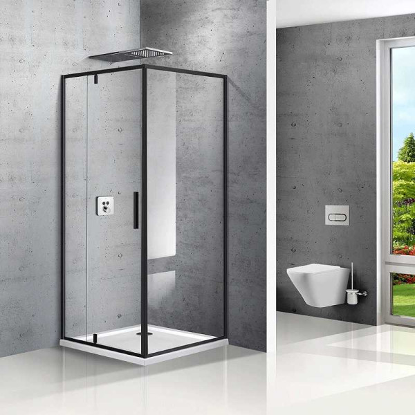 Душевой уголок Vincea Stresa VSP-1S 900х900х1950 стекло прозрачное, профиль черный (VSP-1S900CLB)