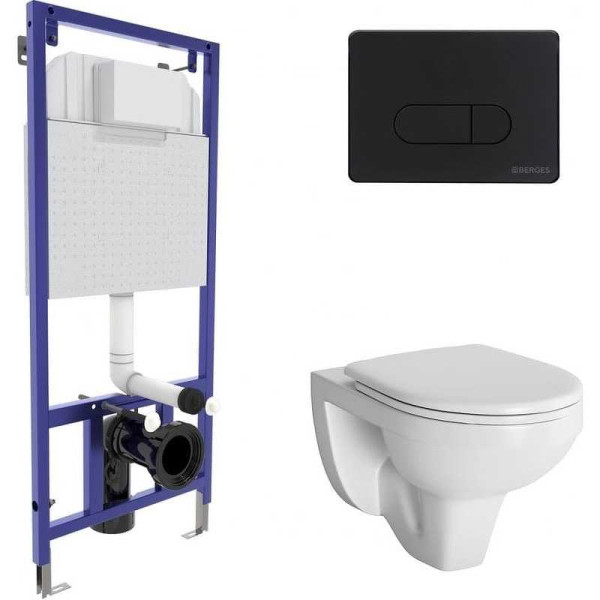 Комплект инсталляция с унитазом Berges GAMMA: инсталляция NOVUM525, кнопка D5, унитаз с сиденьем Gamma микролифт, быстросъем (042418)