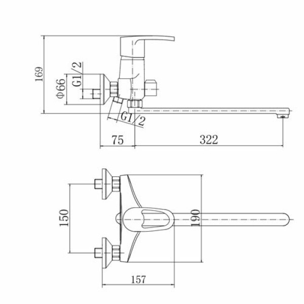 Смеситель для ванны и душа Fashun хром (A2265)