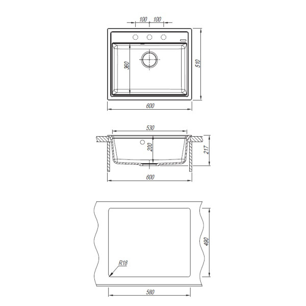 Мойка для кухни Florentina Липси 600 60х52 (Fs, Антрацит) Мойка для кухни Florentina Липси 600 60х52 (Fs, Антрацит)