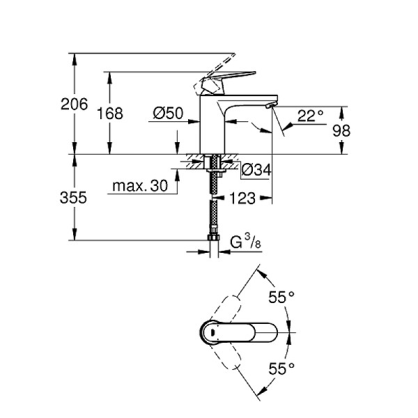Смеситель для раковины Grohe Eurosmart Cosmopolitan черный (23327KW0)