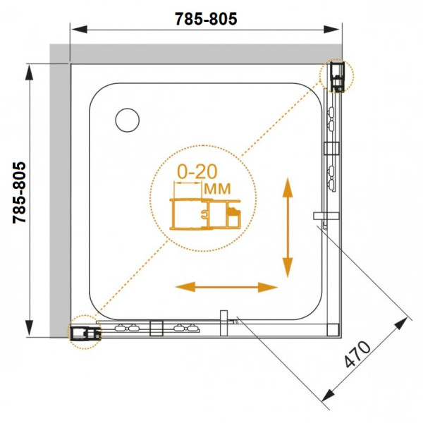 Душевой уголок Cezares Momento 80x80x195 стекло прозрачное, профиль хром (MOMENTO-A-2-80-C-Cr)
