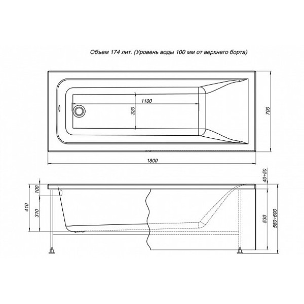 Ванна акриловая Aquanet Bright 180х70 без гидромассажа Ванна акриловая Aquanet Bright 180х70 без гидромассажа