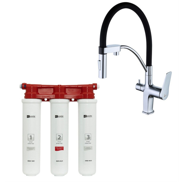Смеситель для кухни Lemark с фильтром для питьевой воды Comfort+Basic хром черный (LM3074C085)