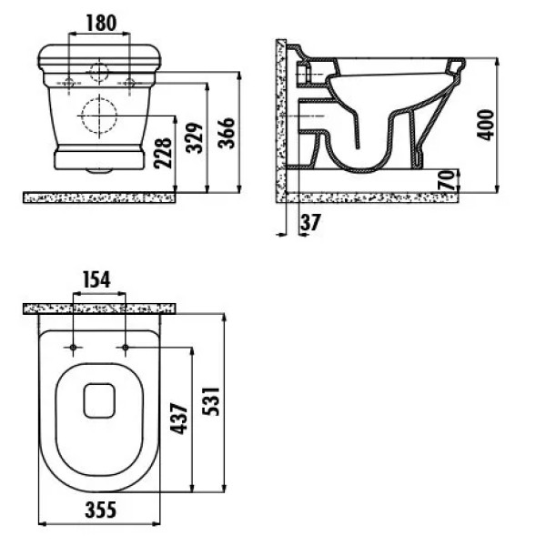 Унитаз подвесной Creavit Antik 35,5x53,1x37 антрацит (AN320-11AM00E-0000)