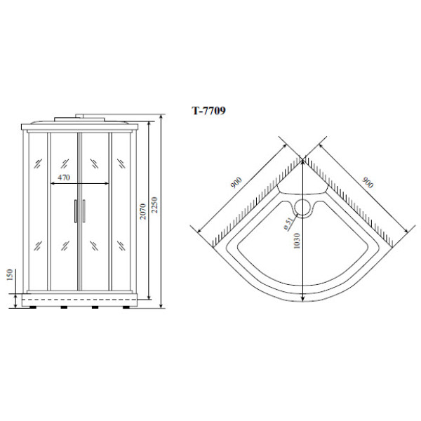 Душевая кабина с гидромассажем Timo T-7709 90x90x225 стекло прозрачное, профиль хром (T-7709) Душевая кабина с гидромассажем Timo T-7709 90x90x225 стекло прозрачное, профиль хром (T-7709)