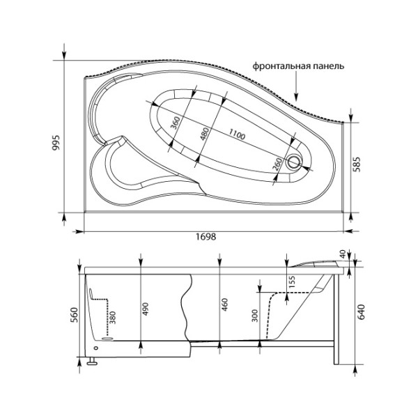 Экран фронтальный для ванны Aquanet Palma 170 R