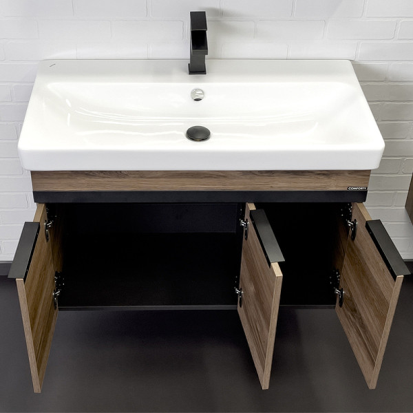 Тумба подвесная с раковиной Comforty Соло 900x150x800 дуб темно-коричневый (00-00010979)