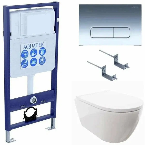 Комплект инсталляция с унитазом Aquatek Поларисс сиденьем Standard INS-0000012+унитаз Поларис AQ0700-00 с сиденьем soft-close+ крепеж KKI-0000002 +кла