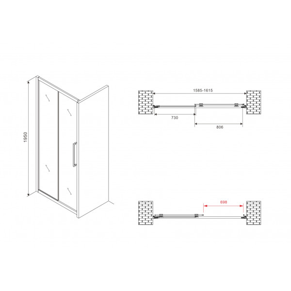 Душевая дверь Abber Schwarzer Diamant 160x195 стекло прозрачное, профиль хром (AG30160H) Душевая дверь Abber Schwarzer Diamant 160x195 стекло прозрачное, профиль хром (AG30160H)