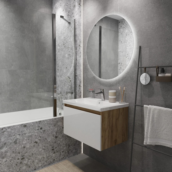 Тумба подвесная 1Marka Aris 690x447x400 дуб вотан/белый глянец (Ц0000042286)