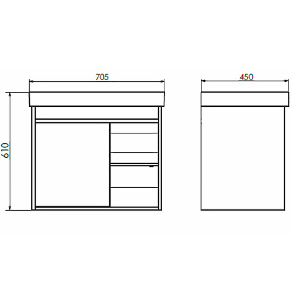 Тумба подвесная с раковиной Comforty Вена 700x450x610 дуб дымчатый (00-00008929)