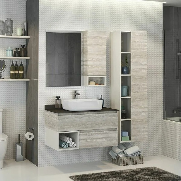 Тумба подвесная с раковиной Comforty Прага 900x520x630 дуб белый/графит (00-00014424) Тумба подвесная с раковиной Comforty Прага 900x520x630 дуб белый/графит (00-00014424)