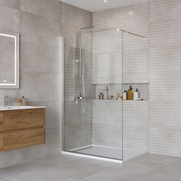 Душевое ограждение BelBagno Kraft 120x195 стекло прозрачное, профиль хром глянцевый (KRAFT-L-1-120-C-Cr)
