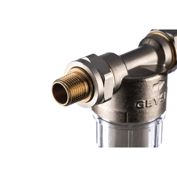 Фильтр самоочищающийся Гейзер-Бастион 111 1/2" (прозрачный корпус, со сгонами) (32666)