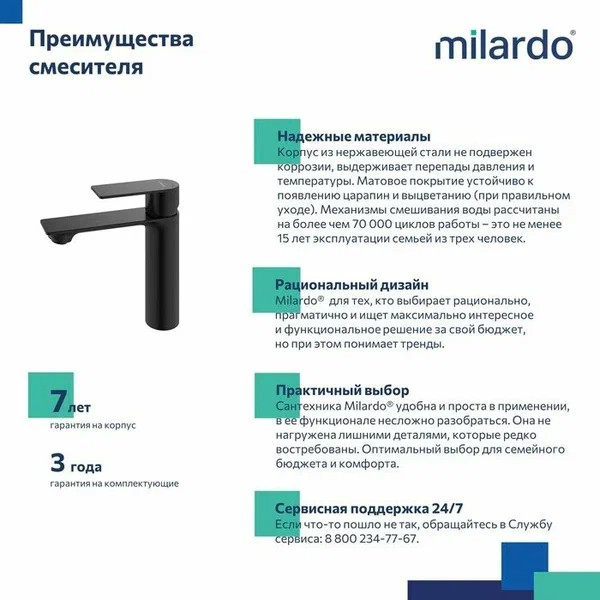 Смеситель для раковины Milardo Maze черный (MAZBL00M01)