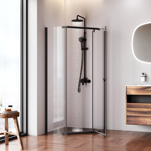 Душевой уголок AM.PM Sunny 88x88x195 стекло прозрачное, профиль черный матовый (W87G-405-9090-BT) Душевой уголок AM.PM Sunny 88x88x195 стекло прозрачное, профиль черный матовый (W87G-405-9090-BT)