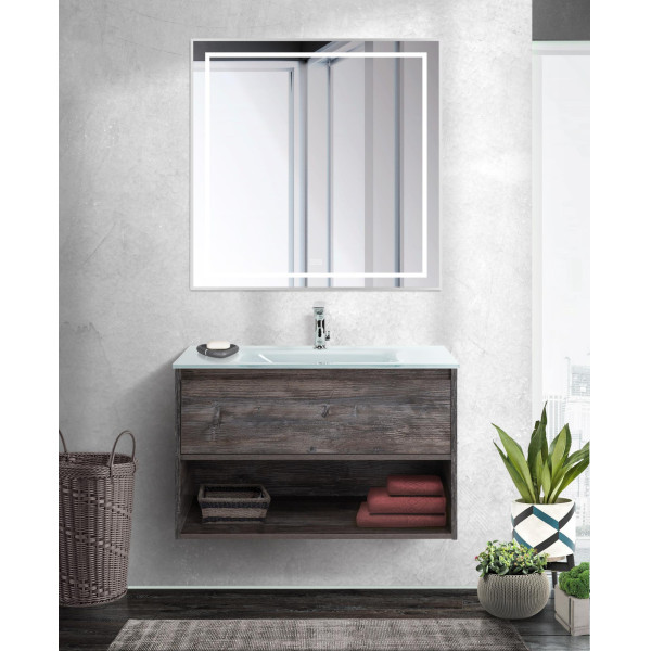 Зеркало BelBagno 800x32x800 в алюминиевой раме со встроенным светильником сенсорным выключателем и подогревом (SPC-KRAFT-800-800-LED-TCH-WARM)
