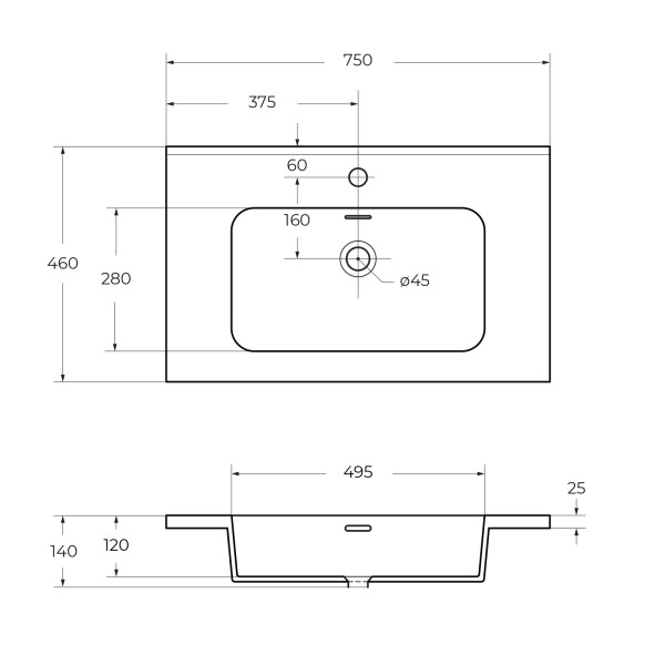 Раковина встраиваемая Cezares 74x46 (50169)