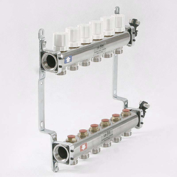 Коллекторная группа Uni-Fitt 6 отводов 1"х3/4" с балансировочными и термостатическими вентилями нерж. сталь