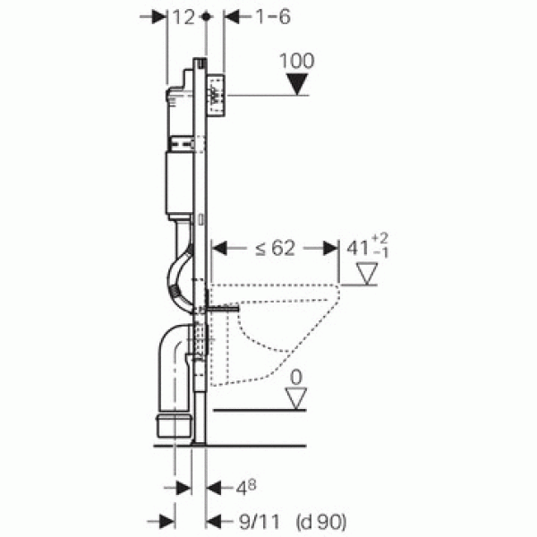 Инсталляция для подвесного унитаза Geberit Duofix UP 100 Plattenbau с клавишей Delta21 (458.122.21.1) хром