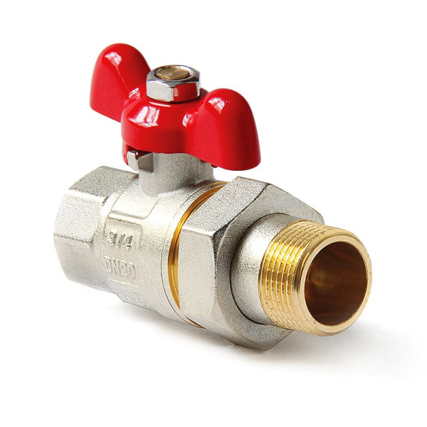 Кран 3/4" шаровый со сгоном Pro Aqua (красная бабочка) (FWB65-M20-F20x)