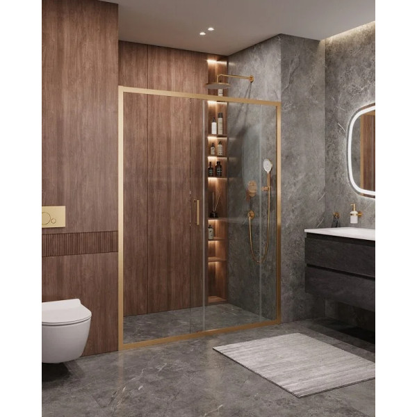 Душевая дверь Cezares Molveno 150x195 стекло прозрачное, профиль брашированное золото (MOLVENO-BF-1-150-C-BORO-IV)